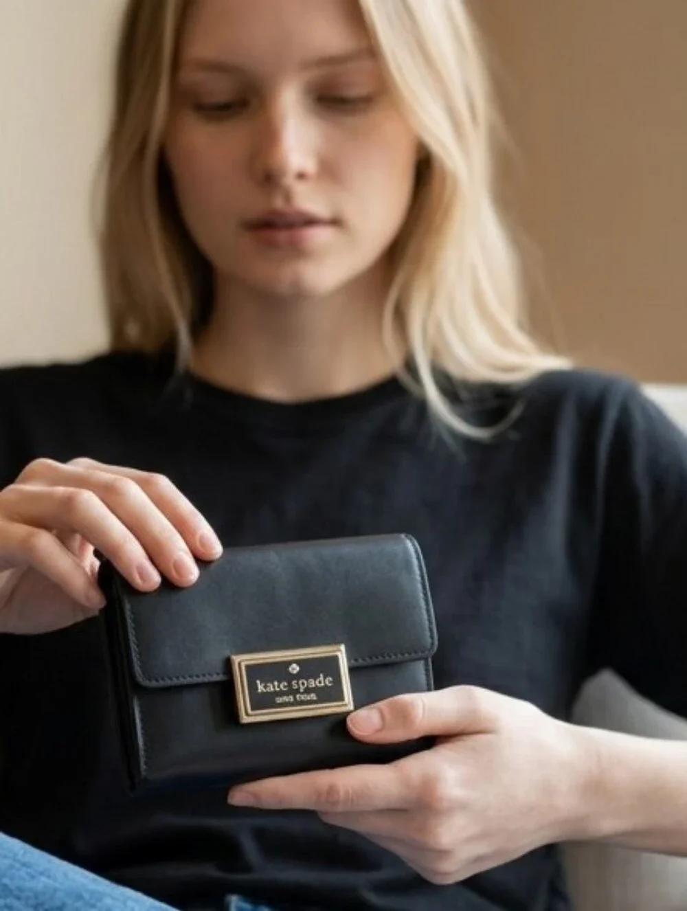 Set Kate Spade ♠️ Black Reegan Small Top Handle Crossbody & Medium Flap Wallet